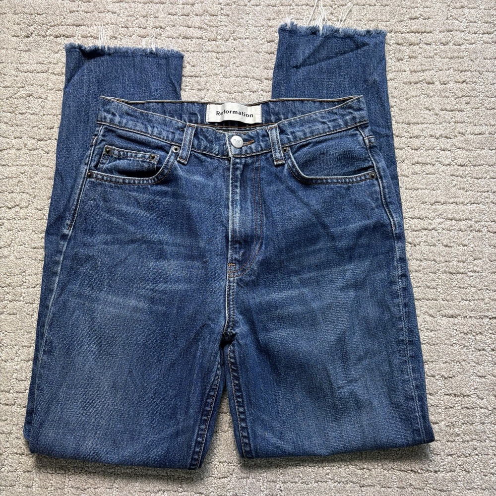 Reformation Women's Julia High Rise Cigarette Blue Jeans Size 25 Straight Leg
